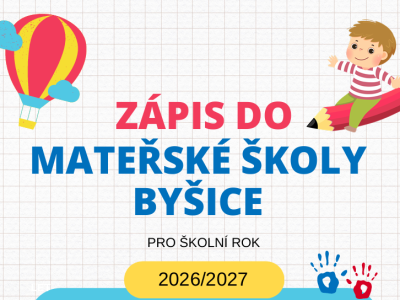 Zápis do Mateřské školy Byšice 2026/2027